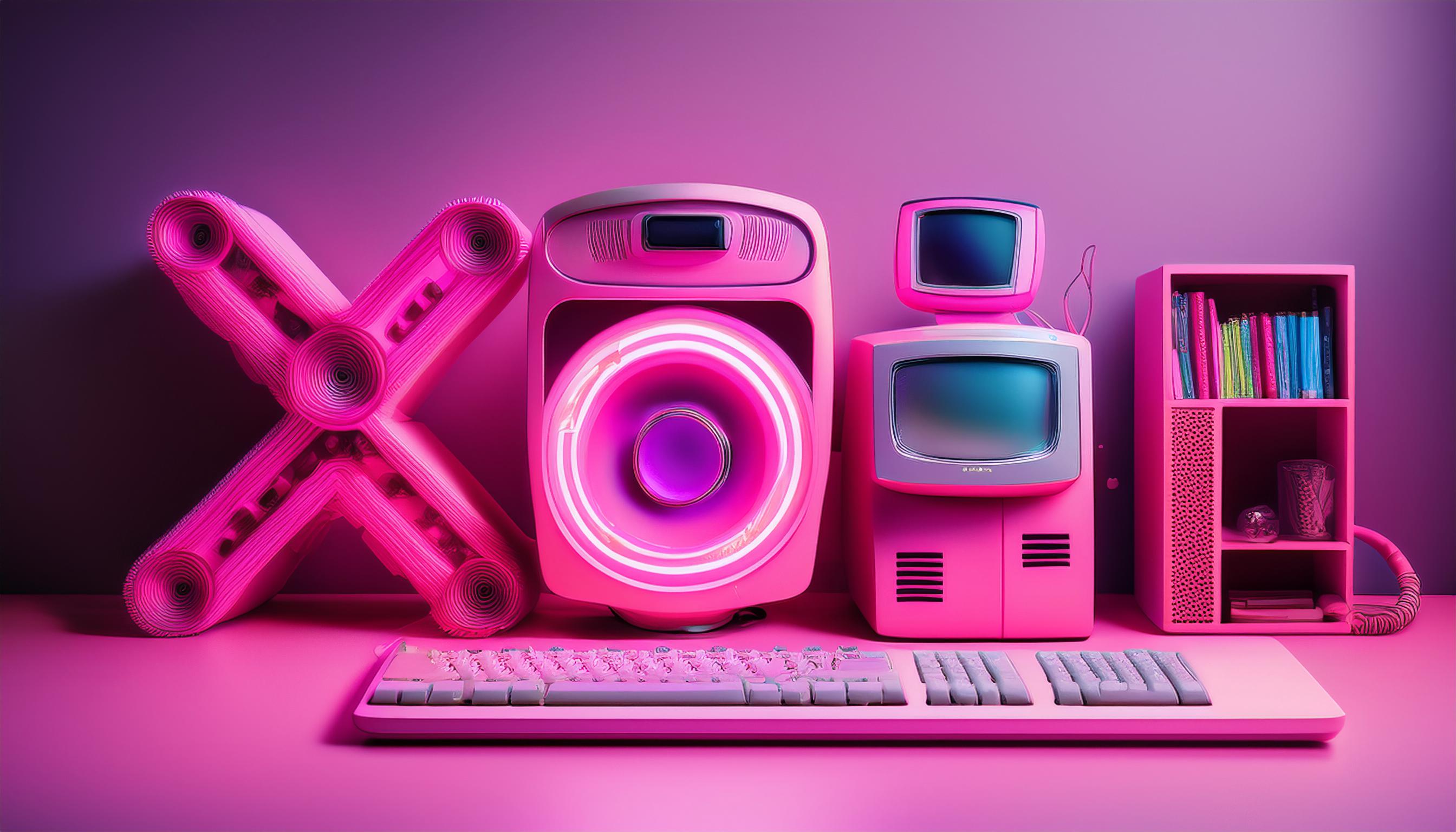 Firefly pink computer and a colourful pink neon environment 65766